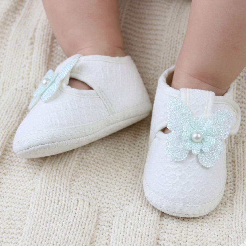 Baby Girls Cotton Butterfly White,Green Velcro Sandal Booties-BT5329