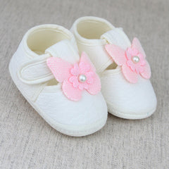 Baby Girls Cotton Butterfly White,Pink Velcro Sandal Booties-BT5330