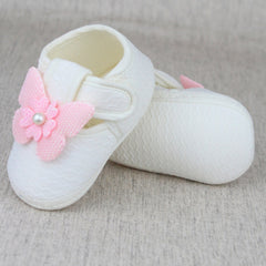 Baby Girls Cotton Butterfly White,Pink Velcro Sandal Booties-BT5330