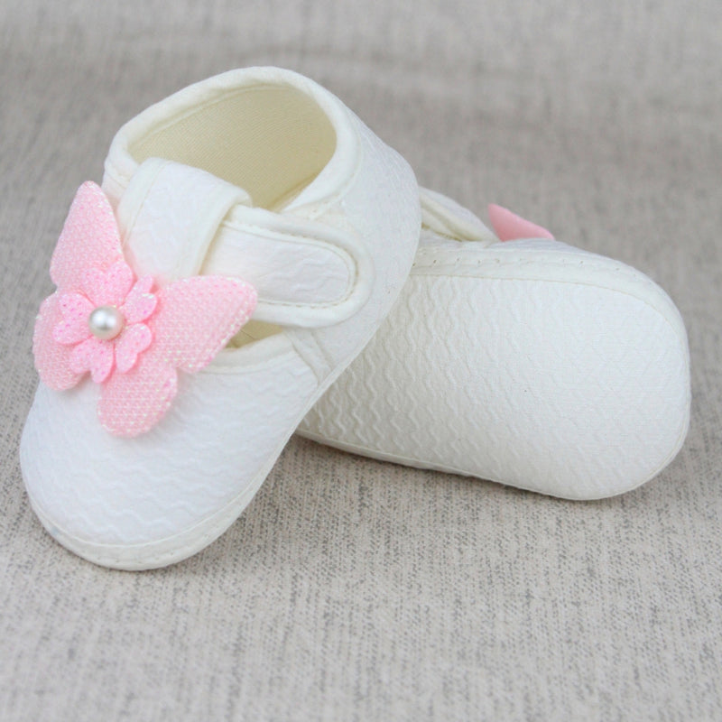 Baby Girls Cotton Butterfly White,Pink Velcro Sandal Booties-BT5330