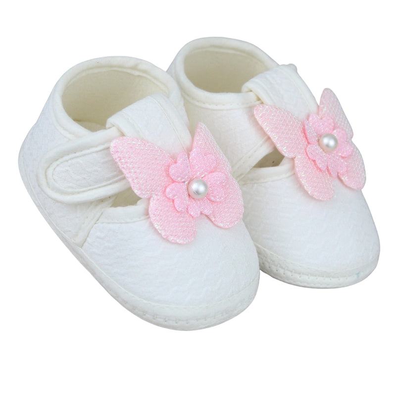 Baby Girls Cotton Butterfly White,Pink Velcro Sandal Booties-BT5330