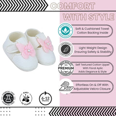 Baby Girls Cotton Butterfly White,Pink Velcro Sandal Booties-BT5330