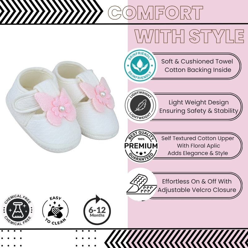 Baby Girls Cotton Butterfly White,Pink Velcro Sandal Booties-BT5330