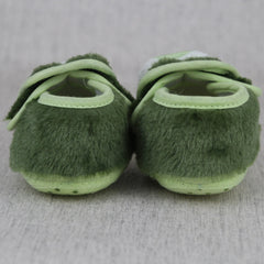 Baby Unisex Fur Car Face Green Double Velcro Booties-BT5331