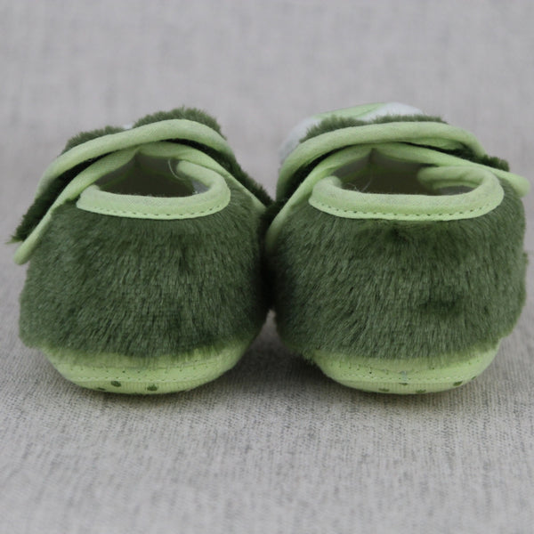 Baby Unisex Fur Car Face Green Double Velcro Booties-BT5331