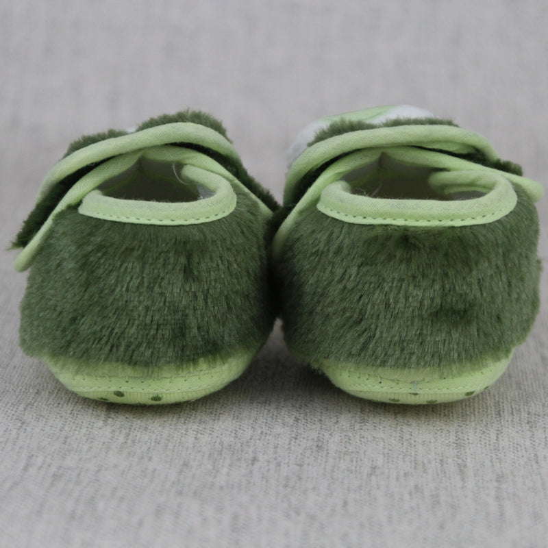 Baby Unisex Fur Car Face Green Double Velcro Booties-BT5331