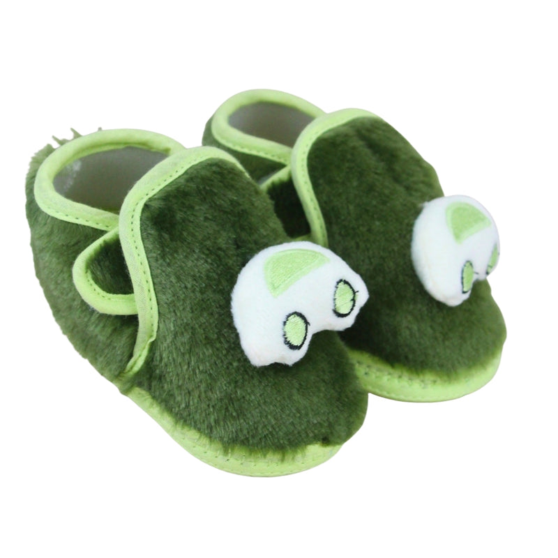 Baby Unisex Fur Car Face Green Double Velcro Booties-BT5331