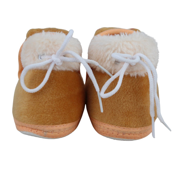 Baby Unisex Fur Teddy Face Brown Lace Booties-BT5332