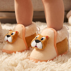 Baby Unisex Fur Teddy Face Brown Lace Booties-BT5332