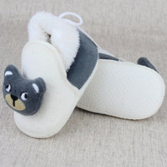 Baby Unisex Cotton Bear Face White,Grey Lace Booties-BT5333