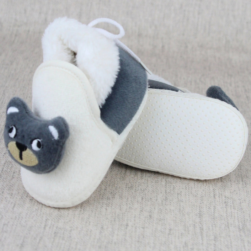 Baby Unisex Cotton Bear Face White,Grey Lace Booties-BT5333