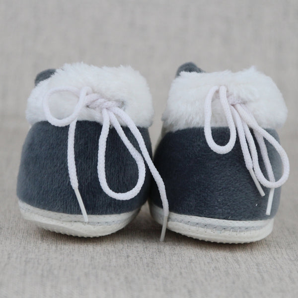Baby Unisex Cotton Bear Face White,Grey Lace Booties-BT5333