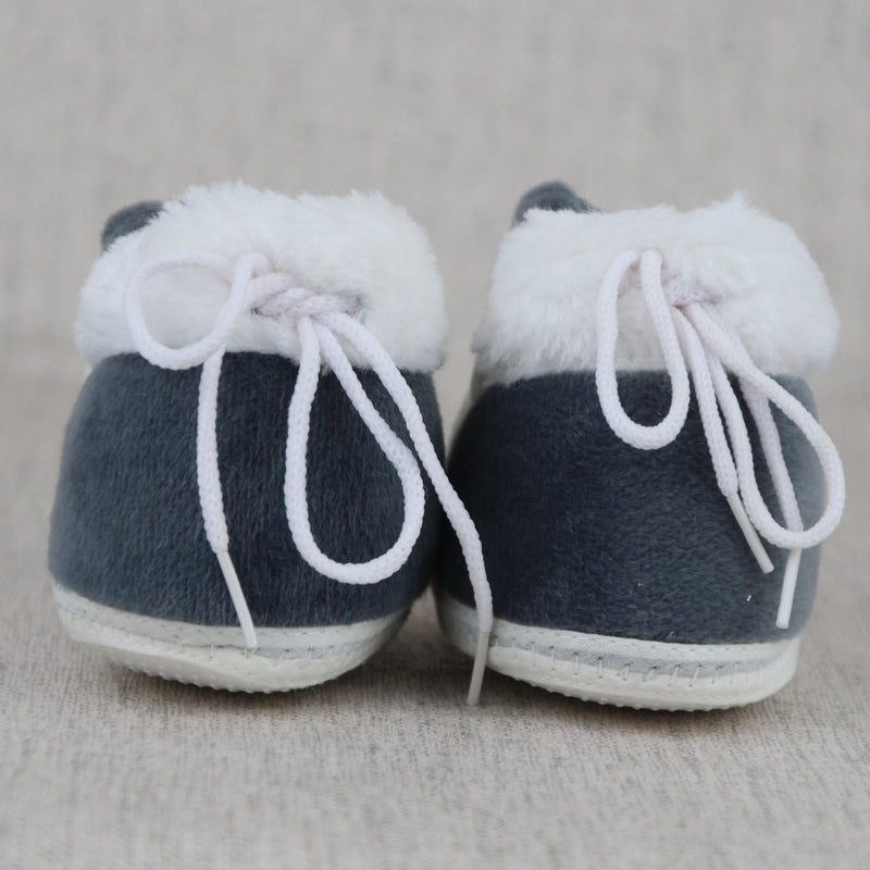 Baby Unisex Cotton Bear Face White,Grey Lace Booties-BT5333