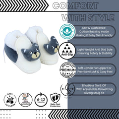 Baby Unisex Cotton Bear Face White,Grey Lace Booties-BT5333