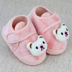 Baby Unisex Fur Bear Face Pink Velcro Booties-BT5334