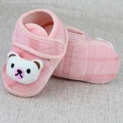 Baby Unisex Fur Bear Face Pink Velcro Booties-BT5334