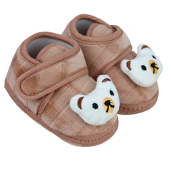 Baby Unisex Fur Bear Face Brown Velcro Booties-BT5335