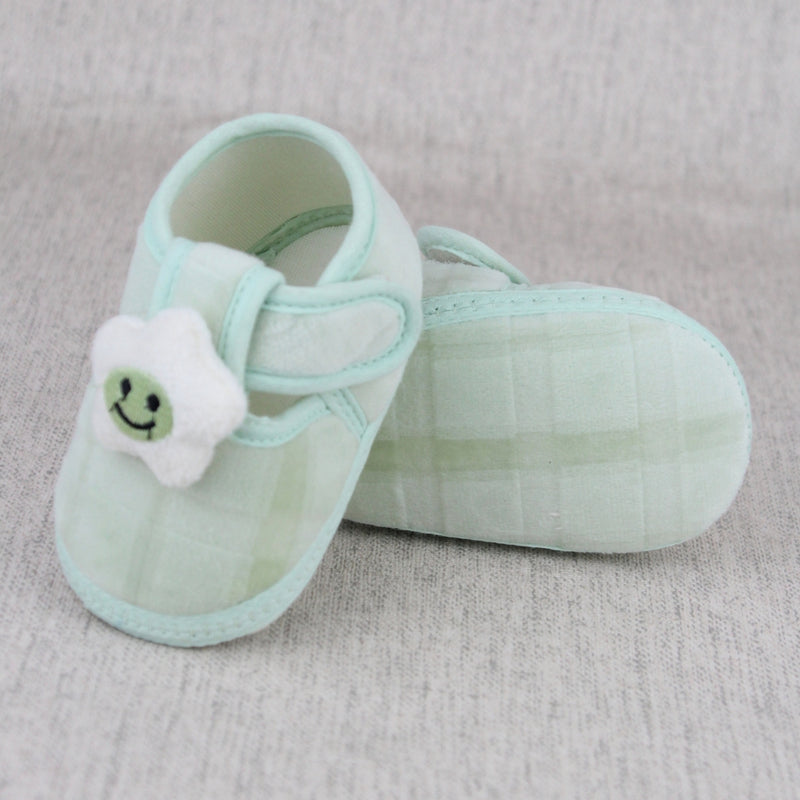 Baby Unisex Fur Star Face Green Velcro Booties-BT5336