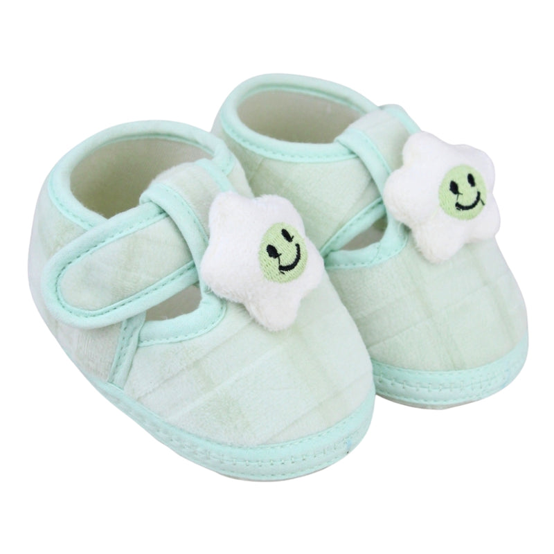 Baby Unisex Fur Star Face Green Velcro Booties-BT5336
