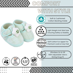 Baby Unisex Fur Star Face Green Velcro Booties-BT5336