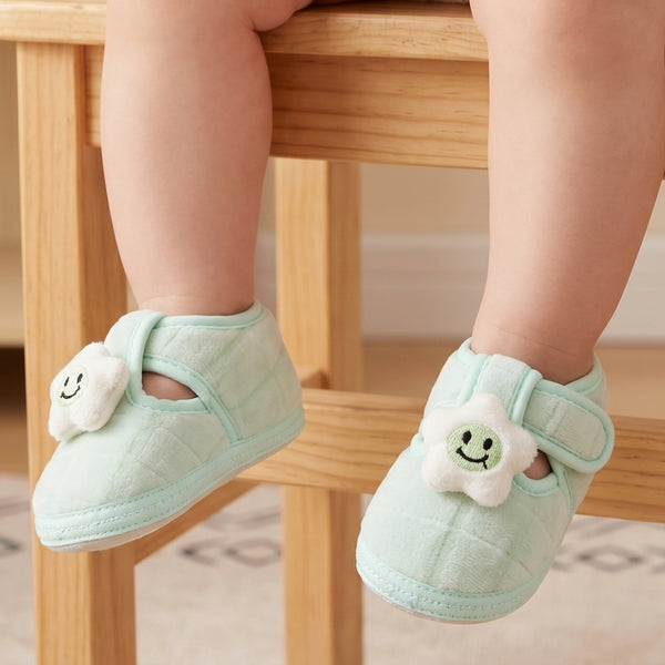 Baby Unisex Fur Star Face Green Velcro Booties-BT5336