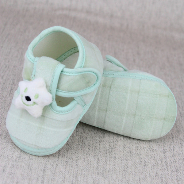 Baby Unisex Fur Star Face Green Velcro Booties-BT5337