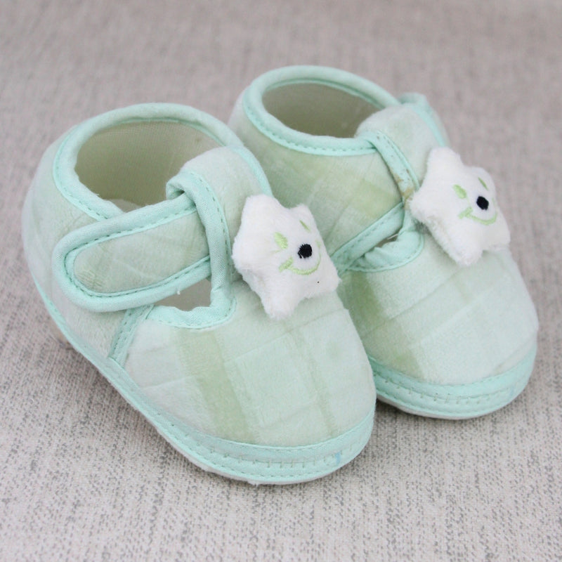 Baby Unisex Fur Star Face Green Velcro Booties-BT5337