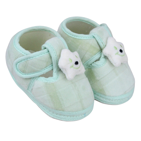 Baby Unisex Fur Star Face Green Velcro Booties-BT5337