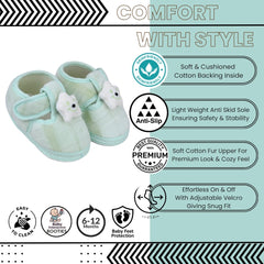 Baby Unisex Fur Star Face Green Velcro Booties-BT5337
