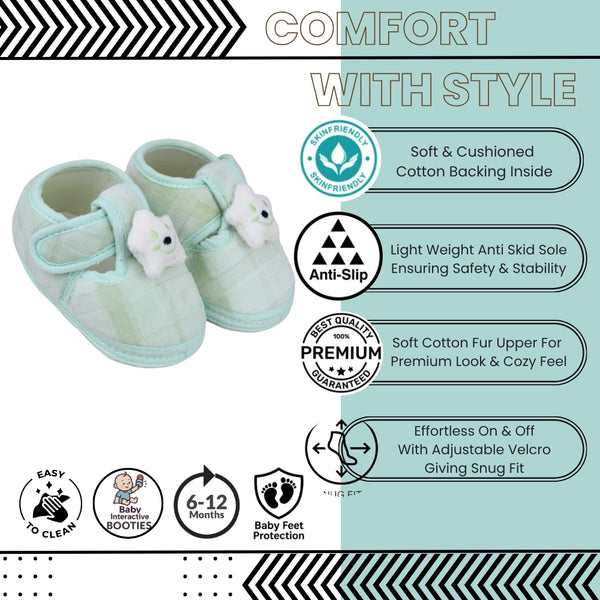 Baby Unisex Fur Star Face Green Velcro Booties-BT5337