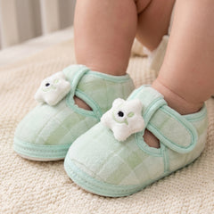 Baby Unisex Fur Star Face Green Velcro Booties-BT5337