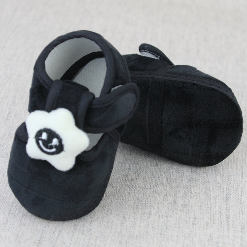 Baby Unisex Fur Star Face Black Velcro Booties-BT5338