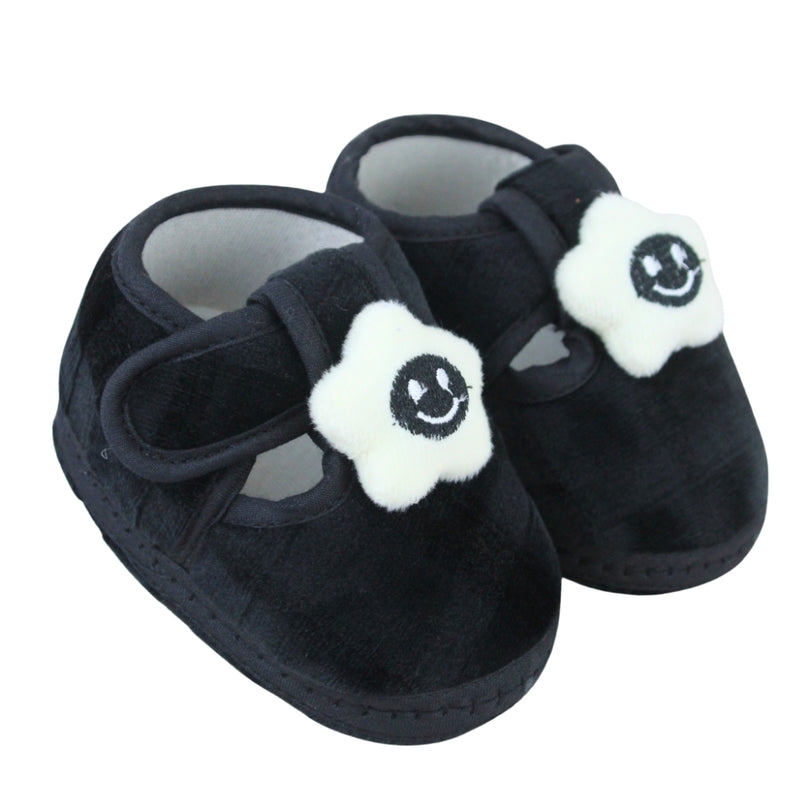 Baby Unisex Fur Star Face Black Velcro Booties-BT5338