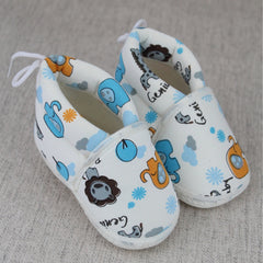 Baby Unisex Cotton Animal Printed White,Blue Velcro Booties-BT5339