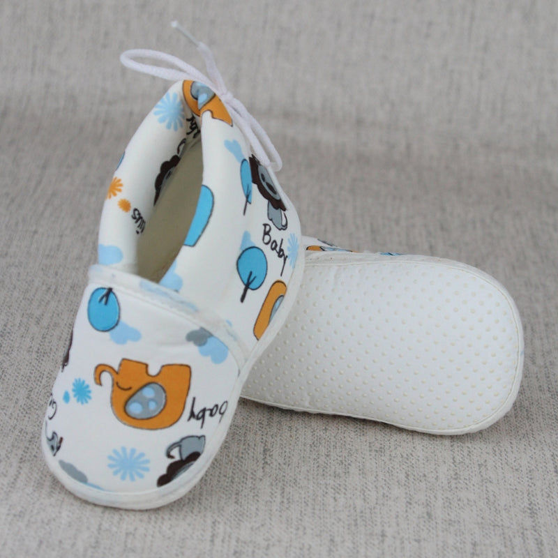Baby Unisex Cotton Animal Printed White,Blue Velcro Booties-BT5339