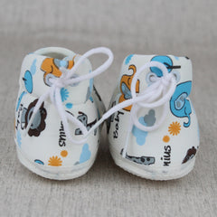 Baby Unisex Cotton Animal Printed White,Blue Velcro Booties-BT5339