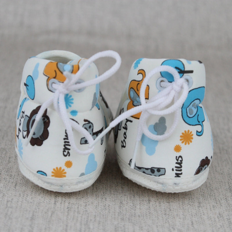 Baby Unisex Cotton Animal Printed White,Blue Velcro Booties-BT5339