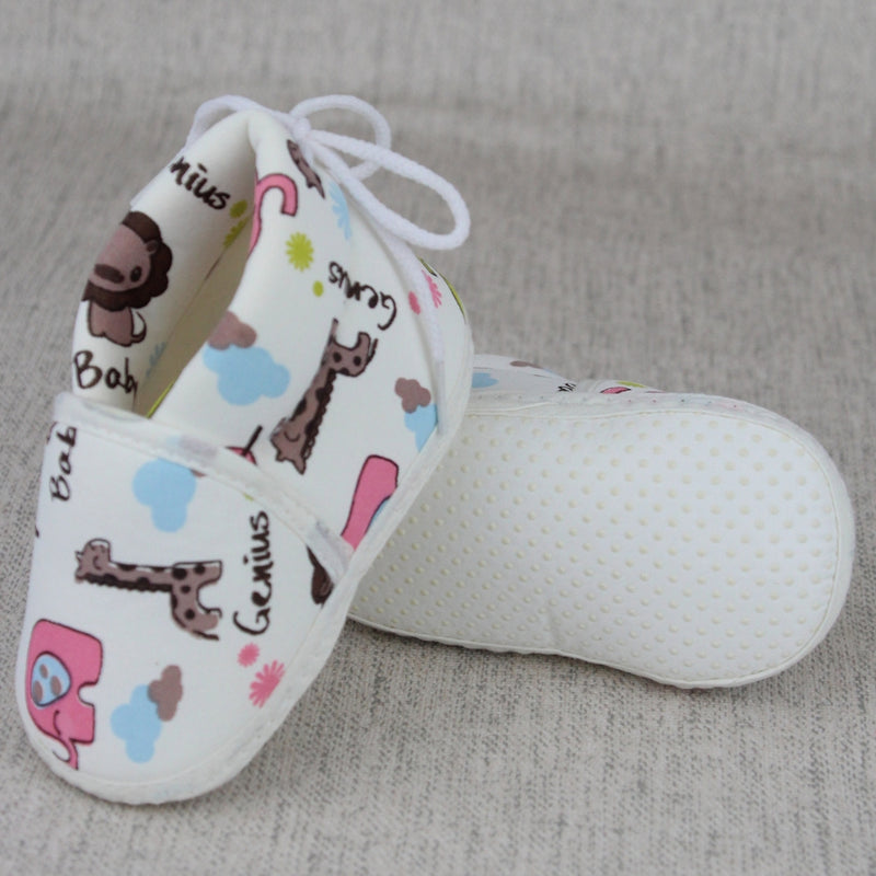 Baby Unisex Cotton Animal Printed White Velcro Booties-BT5340