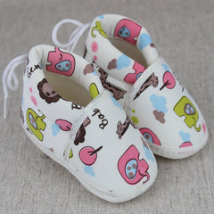 Baby Unisex Cotton Animal Printed White Velcro Booties-BT5340