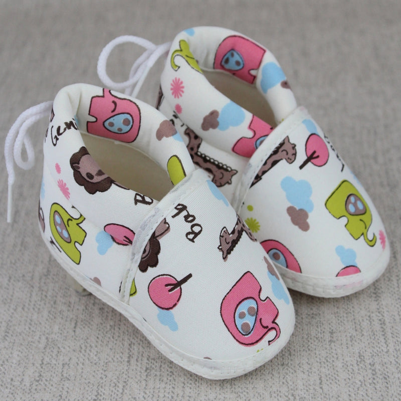 Baby Unisex Cotton Animal Printed White Velcro Booties-BT5340