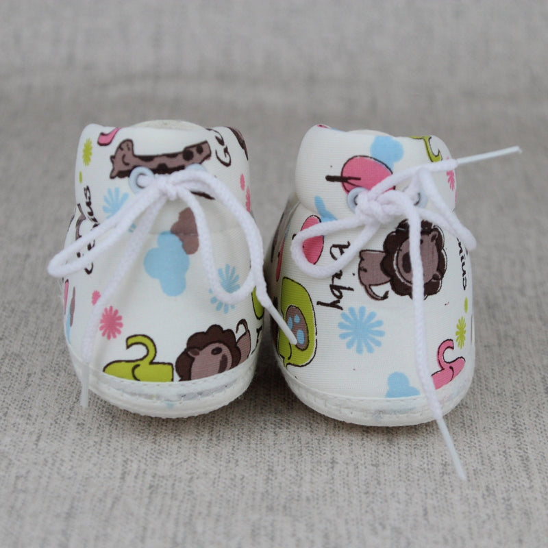 Baby Unisex Cotton Animal Printed White Velcro Booties-BT5340