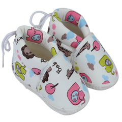 Baby Unisex Cotton Animal Printed White Velcro Booties-BT5340