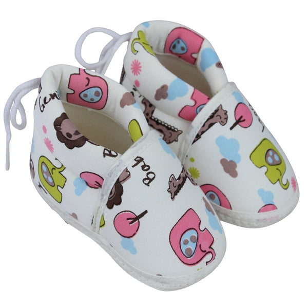 Baby Unisex Cotton Animal Printed White Velcro Booties-BT5340