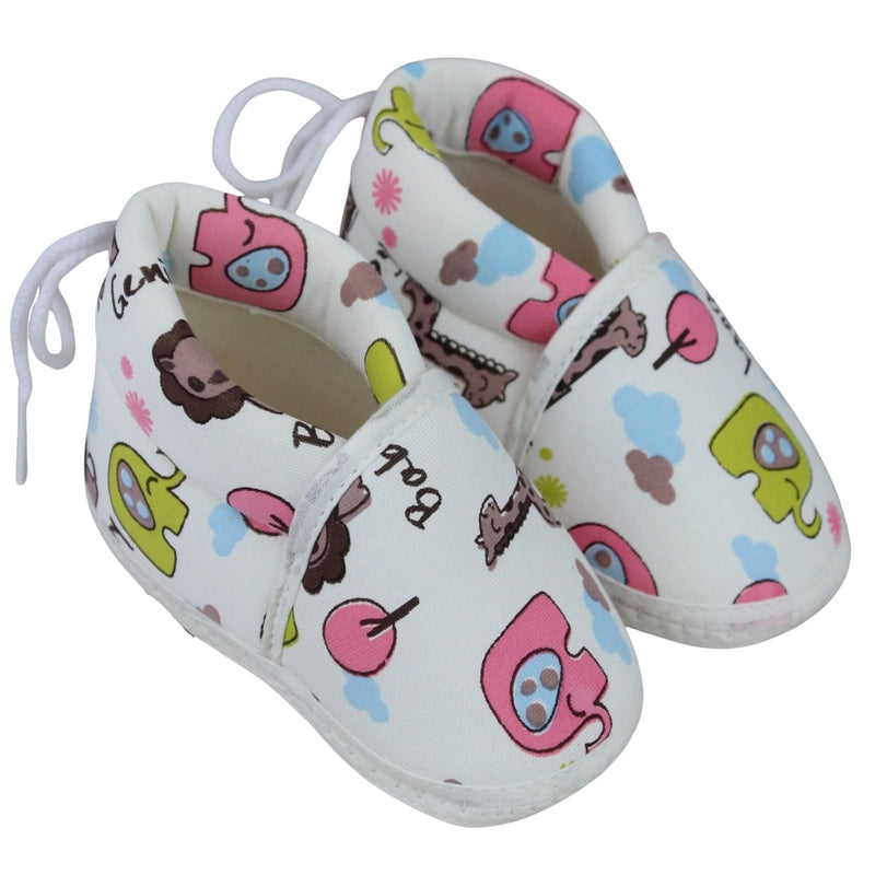 Baby Unisex Cotton Animal Printed White Velcro Booties-BT5340