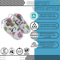 Baby Unisex Cotton Animal Printed White Velcro Booties-BT5340