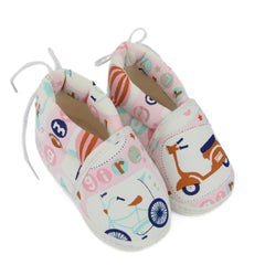 Baby Unisex Bycycle Printed Cotton White,Pink Lace Booties-BT5341