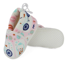 Baby Unisex Bycycle Printed Cotton White,Pink Lace Booties-BT5341
