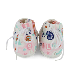 Baby Unisex Bycycle Printed Cotton White,Pink Lace Booties-BT5341
