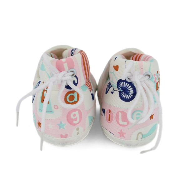 Baby Unisex Bycycle Printed Cotton White,Pink Lace Booties-BT5341