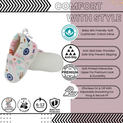 Baby Unisex Bycycle Printed Cotton White,Pink Lace Booties-BT5341